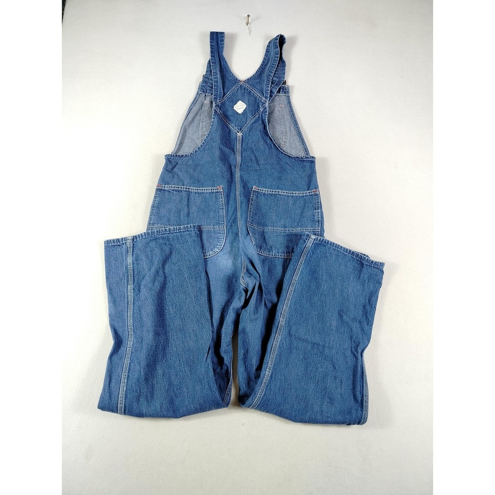 Vintage Big Mac Bib Overalls Mens Large Blue Denim Square Bak Workwear 70s - Picture 2 of 10